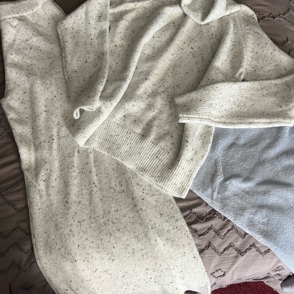 Cozy Cream Speckled Turtleneck Sweater and wide leg pants set